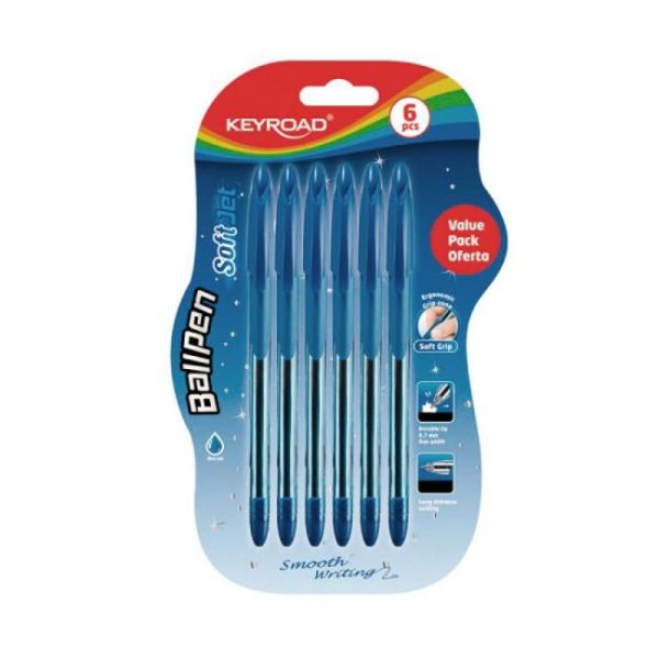 Guľôčkové pero KEYROAD Soft Jet 0,7mm, blister 6 ks, modré 
