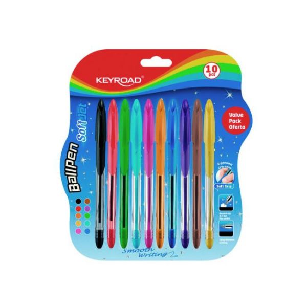 Guľôčkové pero KEYROAD Soft Jet 0,7 mm, blister 10 ks, mix farieb 
