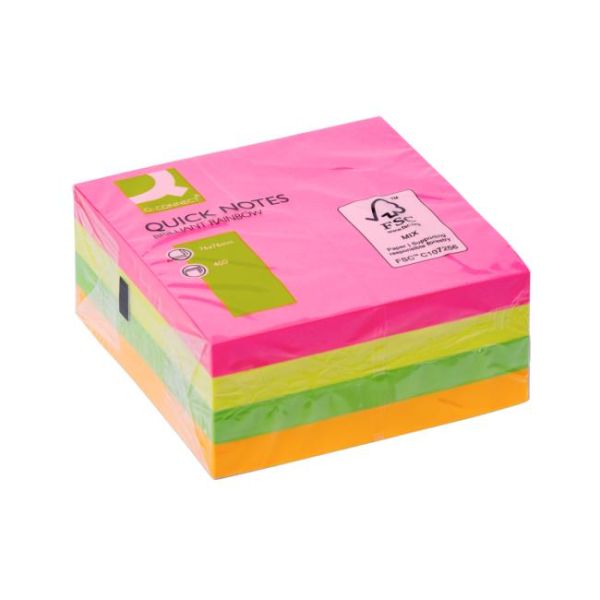 Samolepiaci bloček Q-CONNECT 76x76 mm, 400 l, neónová 