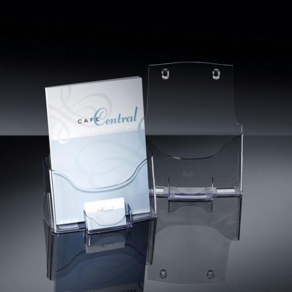 Prezentačný stojan A4 s držiakom na vizitky v strede 