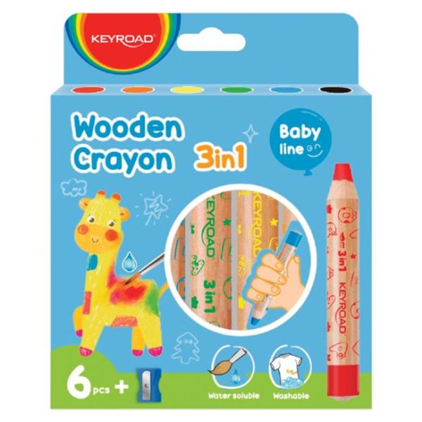 Voskovo - akvarelové farbičky KEYROAD, 6 farieb + strúhadlo 