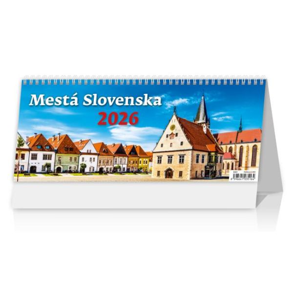 Stolový kalendár riadkový 32,1x13,4 cm - Mestá Slovenska 2026 