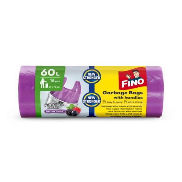 Vrecia zaväzovacie s ušami FINO Premium aromatic 60 ℓ, 14 mic., 59 x 72 cm, fialové (15 ks) 