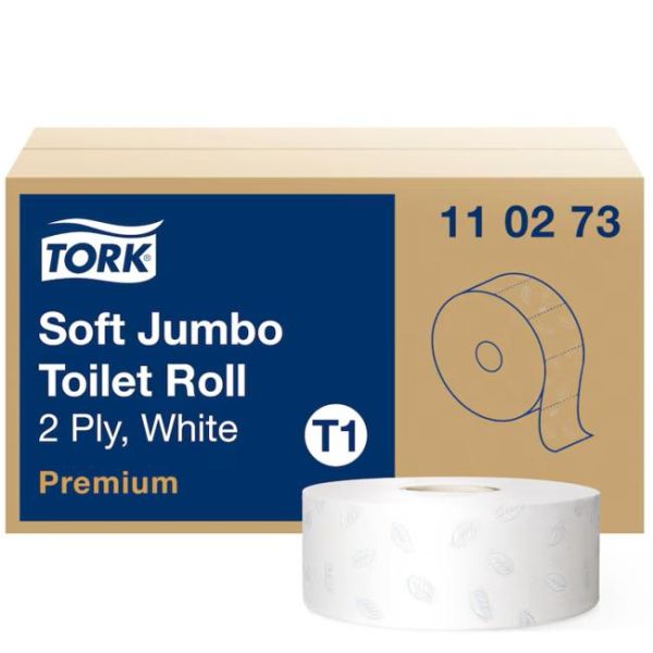 Toaletný papier, T1 systém, 2-vrstvové, priemer: 26 cm, Premium, TORK "Soft Jumbo", biela, 6kotúč