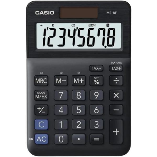 Kalkulačka, stolová, 8 miestny displej, CASIO "MS-8 F", čierna