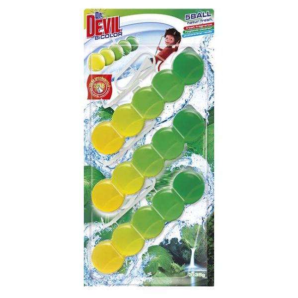 Dr. DEVIL WC závesný blok tuhý 5Ball 2in1 3x35g Natur Fresh 