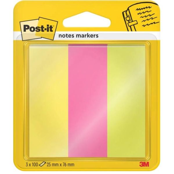 Záložky Post-it papierové, 25x76 mm, 100 lístkov, 3 bločky/balenie Post-it® Papierové Záložky, Kolekcia Energetic, 25 mm x 76 mm