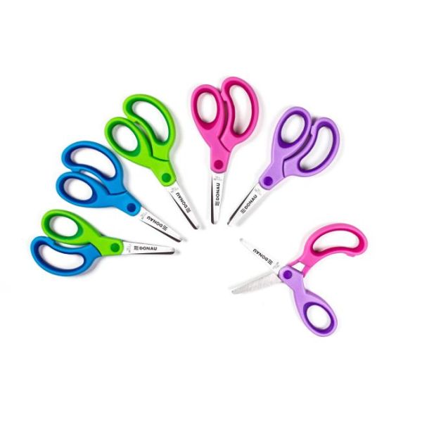 Detské nožnice DONAU Soft Grip okrúhlá čepeľ, 13 cm, mix farieb, displej 30 ks 