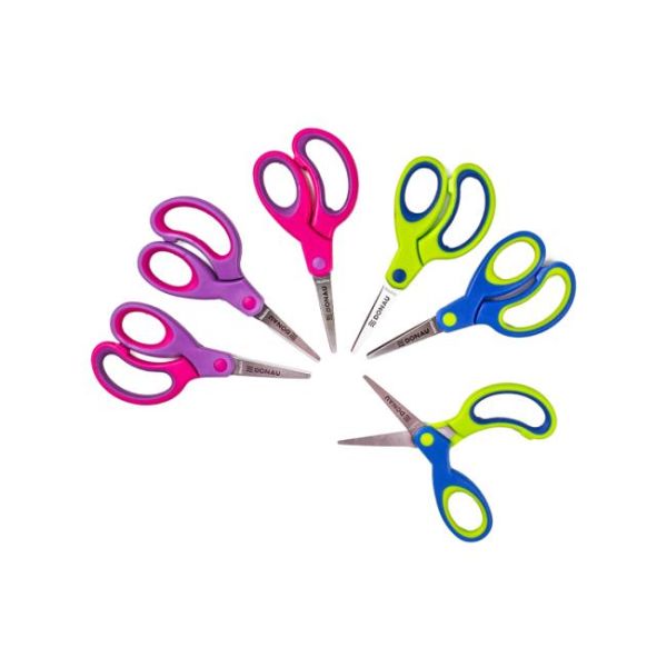 Detské nožnice DONAU Soft Grip ostrá čepeľ, 13 cm, mix farieb, displej 30 ks 