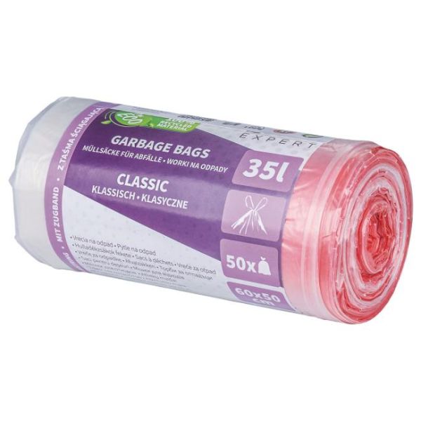 Vrecia zaťahovacie DONAU EXPERT, CLASSIC LDPE, 35 ℓ, 50 ks, transparentné 