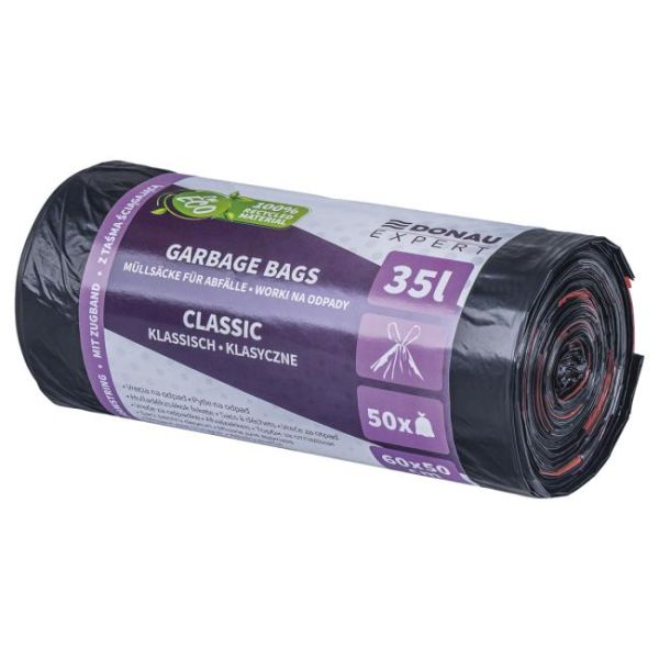Vrecia zaťahovacie DONAU EXPERT, CLASSIC LDPE, 35 ℓ, 50 ks, čierne 
