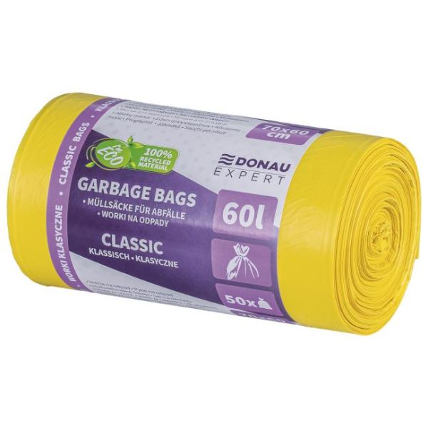 Vrecia DONAU EXPERT, CLASSIC LDPE, 60 ℓ, 50 ks, žlté 