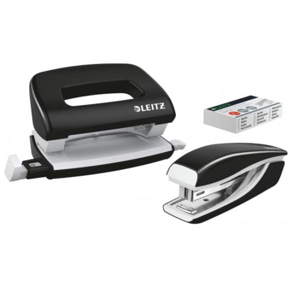 Sada zošívačka a dierovačka Leitz WOW mini čierna 