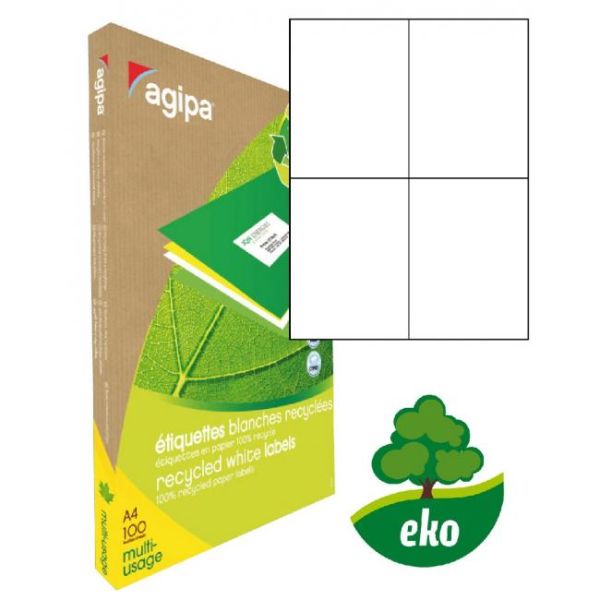 Etikety univerzálne recyklované 105x148,5mm Agipa A4 100 hárkov 