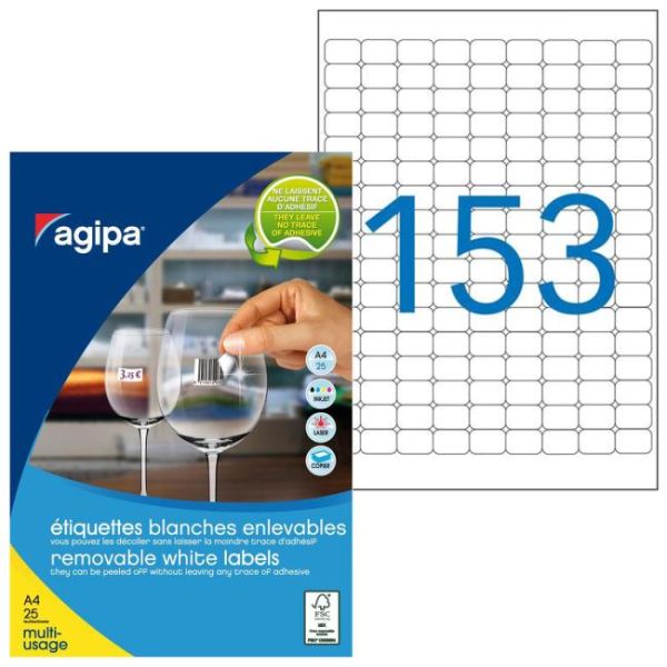 Etikety univerzálne odnímateľné 22x16mm Agipa A4 25 hárkov 