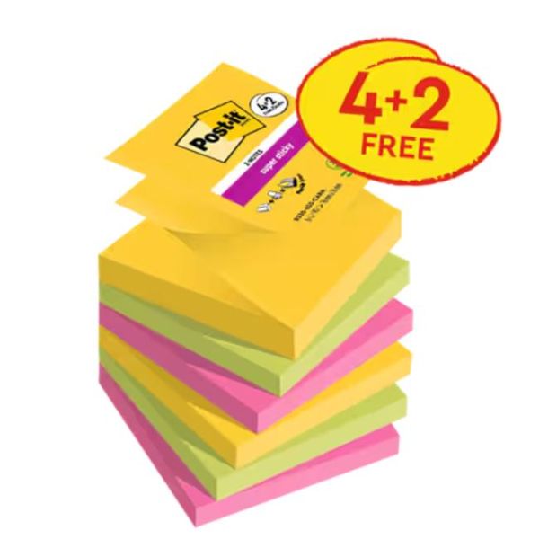 Silný samolepiaci Z-bloček Post-it,76 mm x 76 mm, 90 lístkov v bločku, Karnival, 6 bločkov v balení 
