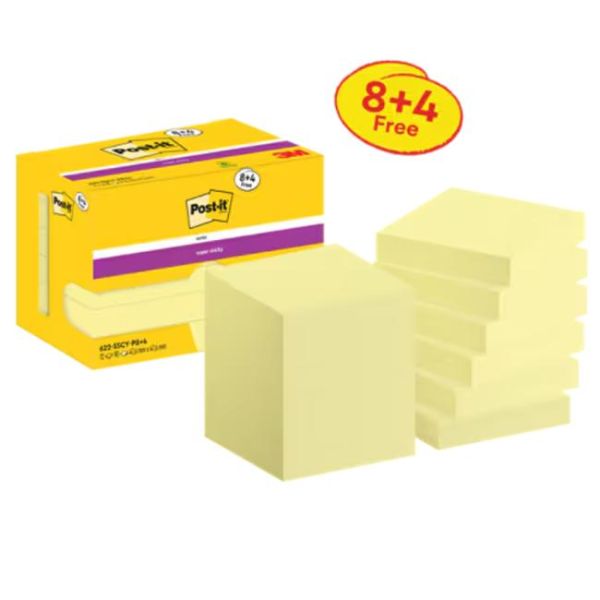 Silný samolepiaci bloček Post-it,47,6 mm x 47,6 mm, 90 lístkov v bločku, Canary, 12 bločkov v balení 