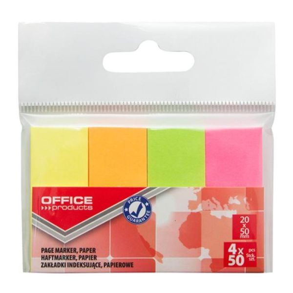 Samolepiace záložky Office Products 20x50mm neon 4x50 lístkov 