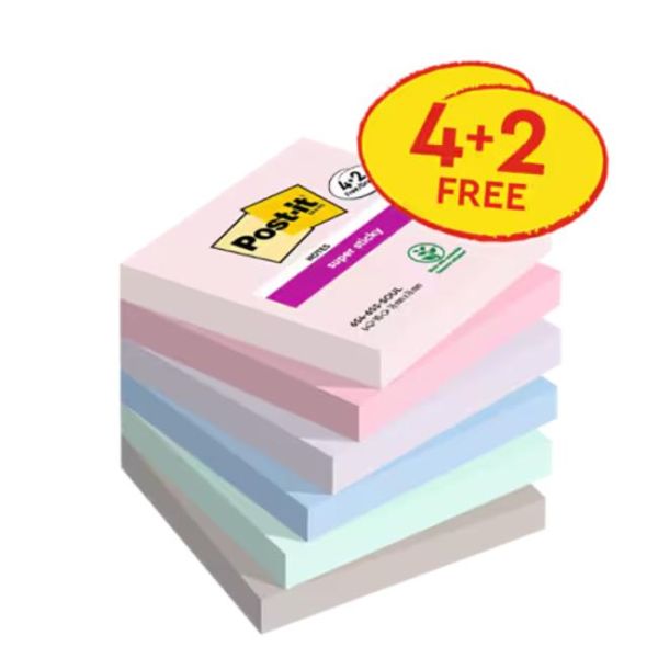 Silný samolepiaci bloček Post-it,76mm x 76mm, 90 lístkov v bločku Soulful, 6 bločkov v balení 