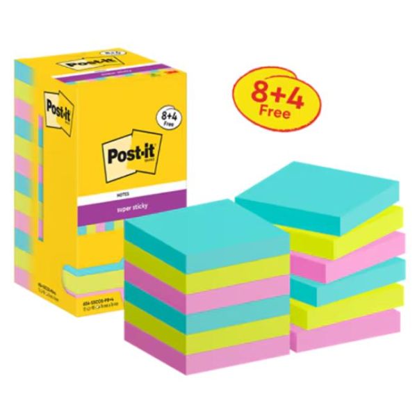 Silný samolepiaci bloček Post-it,76mm x 76mm, 90 lístkov v bločku, Cosmic, 12 bločkov v balení 