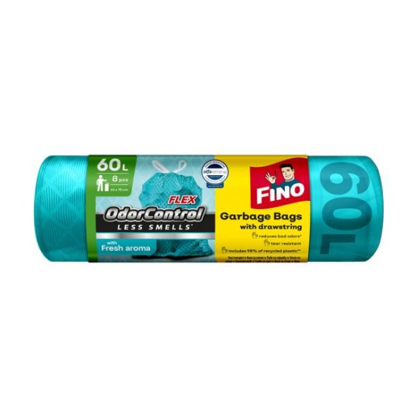 Vrecia zaťahovacie FINO Flex Odor control 60 ℓ, 33 mic., 8 ks