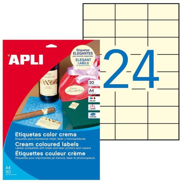 Etikety farebné 70x37mm APLI A4 20 hárkov krémové 