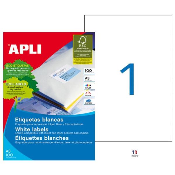 Etikety univerzálne 297x420mm APLI A3 100 hárkov 