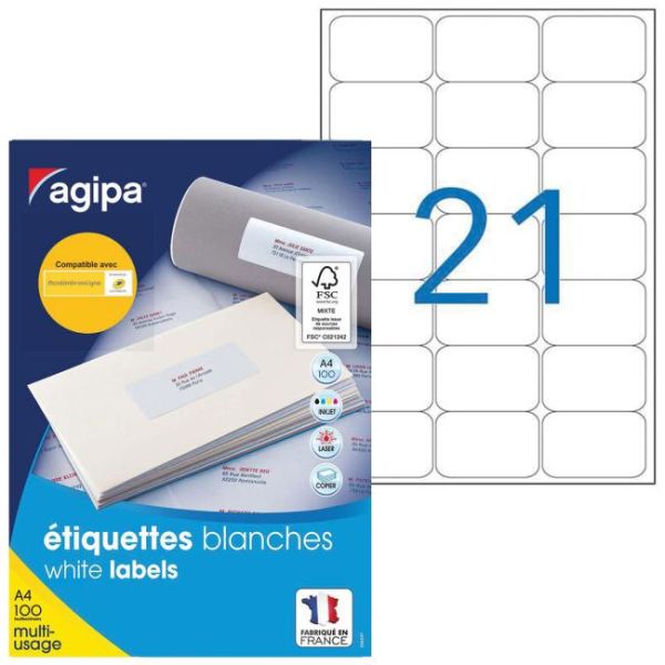 Etikety univerzálne 63,5x38,1mm Agipa A4 100 hárkov 