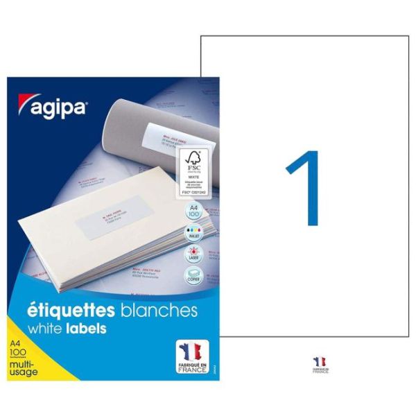 Etikety univerzálne 210x297mm Agipa A4 100 hárkov 