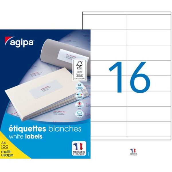 Etikety univerzálne 105x35mm Agipa A4 100 hárkov 