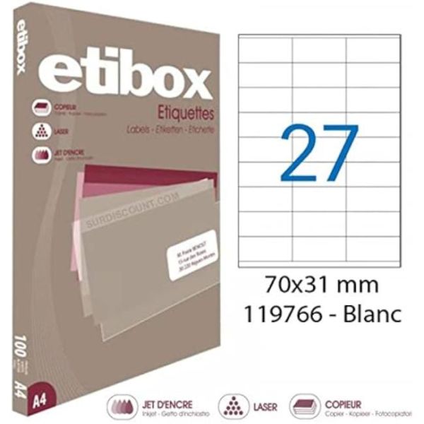 Etikety univerzálne 70x31mm Etibox A4 100 hárkov 