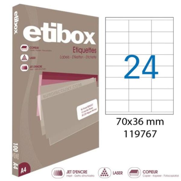 Etikety univerzálne 70x36mm Etibox A4 100 hárkov 