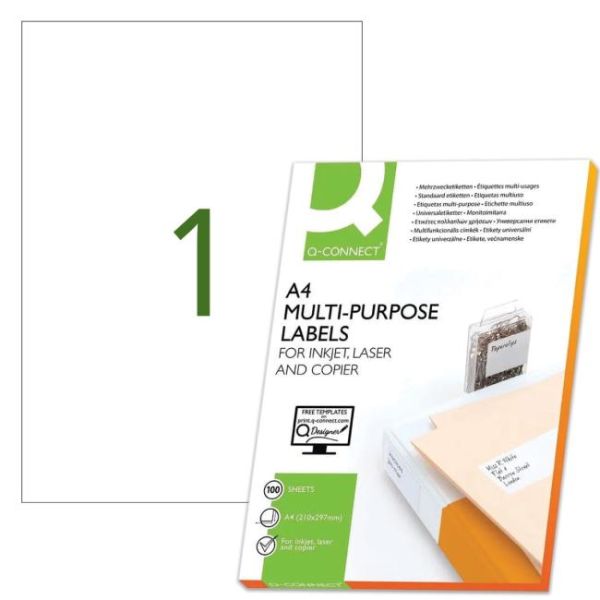 Etikety univerzálne 210x297mm Q-CONNECT A4 100 hárkov 