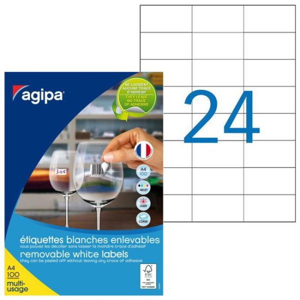 Etikety univerzálne odnímateľné 70x37mm Agipa A4 100 hárkov 