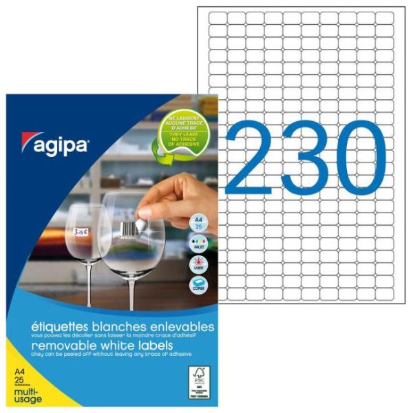 Etikety univerzálne odnímateľné 18x12mm Agipa A4 25 hárkov 