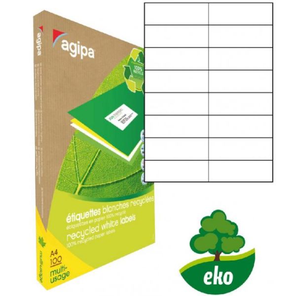 Etikety univerzálne recyklované 105x37mm Agipa A4 100 hárkov 