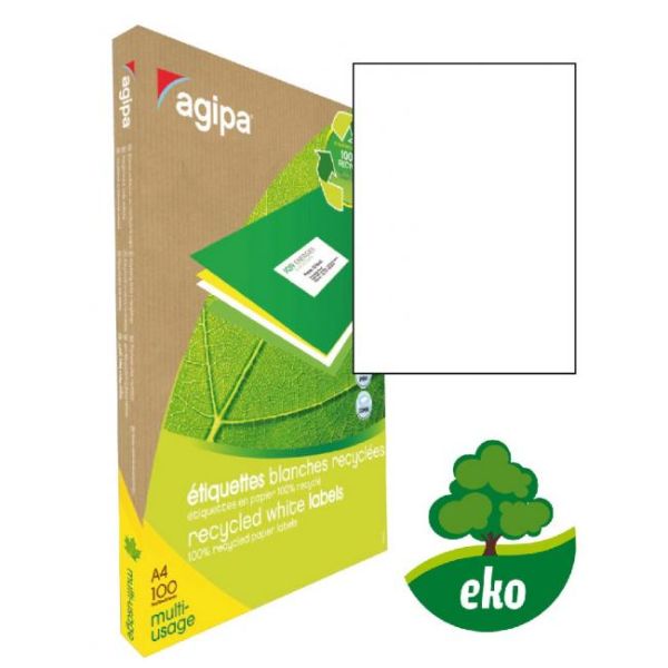 Etikety univerzálne recyklované 210x297mm Agipa A4 100 hárkov 
