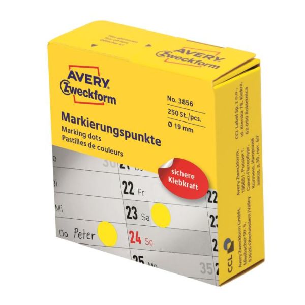 Etikety kruhové 19mm Avery žlté v dispenzore 