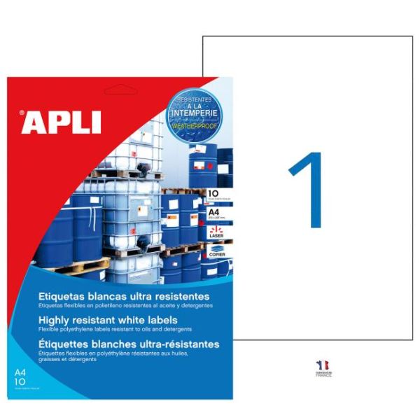 Etikety polyetylénové vysoko odolné 210x297 APLI 10 hárkov biele 