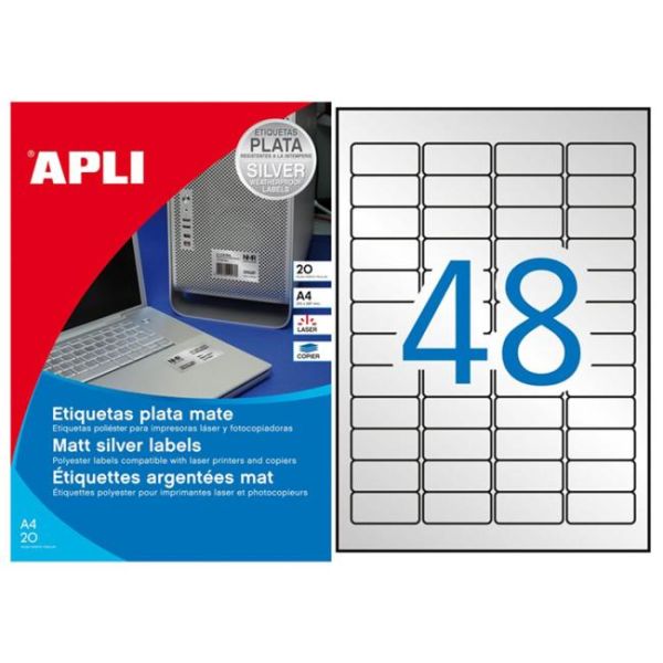 Etikety polyesterové 45,7x21,2mm APLI A4 20 hárkov strieborné 
