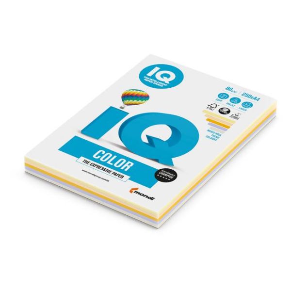 Farebný papier IQ color 5x50 mix trendové farby, A4, 80g 