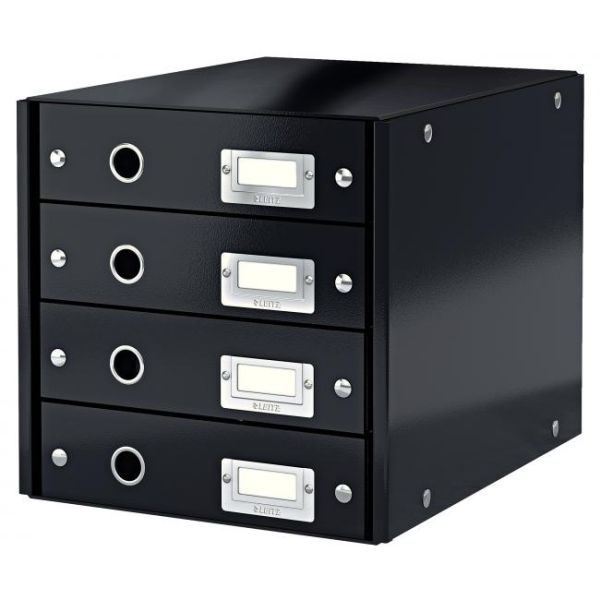 Zásuvkový box, polaminovaný kartón, 4 zásuvky, LEITZ "Click&Store", čierna