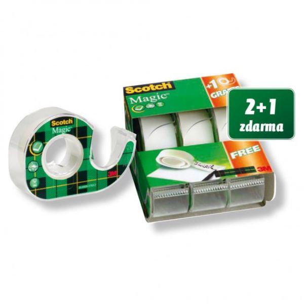 Lepiaca páska Scotch Magic, 19 mm x 7,5 m, s dispenzorom, 2+1 zdarma 