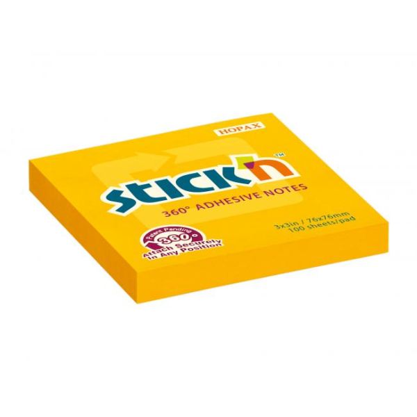 Samolepiaci bloček Stick’n Hopax , 360°, 76x76 mm, oranžový 