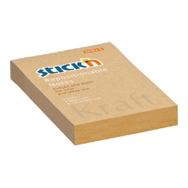 Samolepiaci bloček Stick’n Hopax Kraft, 76x51 mm, prírodná hnedá 