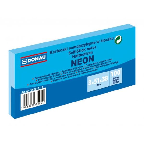 Samolepiaci bloček Donau neónový 38x51 modrý/3ks 