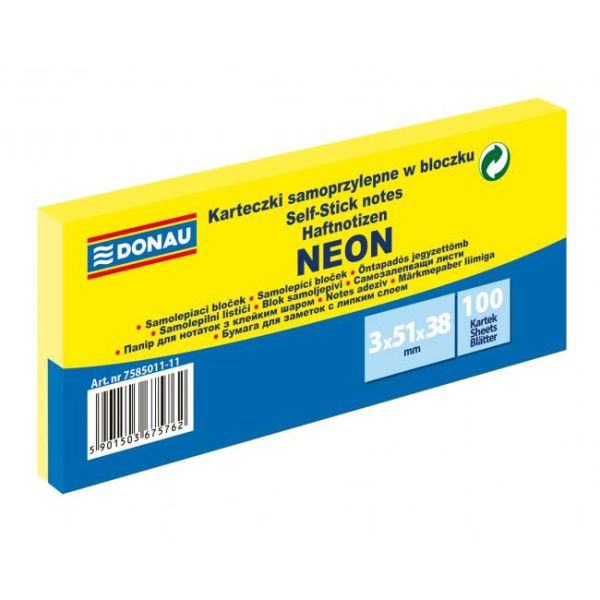 Samolepiaci bloček Donau neónový 38x51 žltý/3ks 