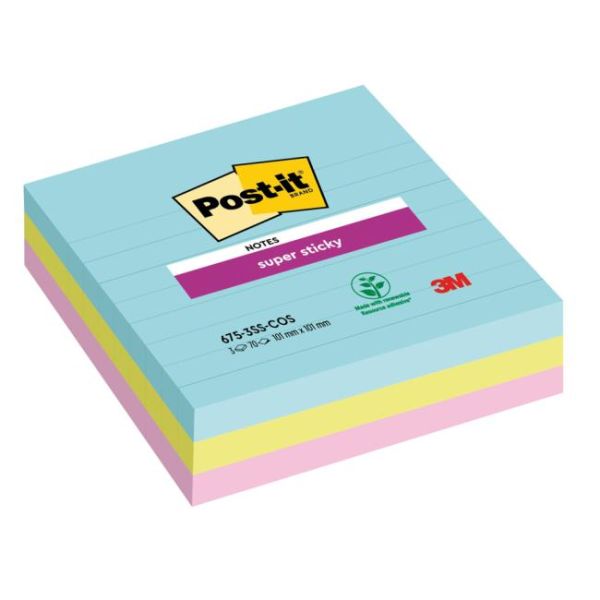 Samolepiaci bloček Post-it Super Sticky COSMIC, veľkosť 101x101 mm, 3 bločky po 70 lístkov 