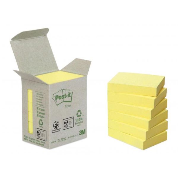 Samolepiaci bloček Post-it recyklované, 38x51 mm, žlté 