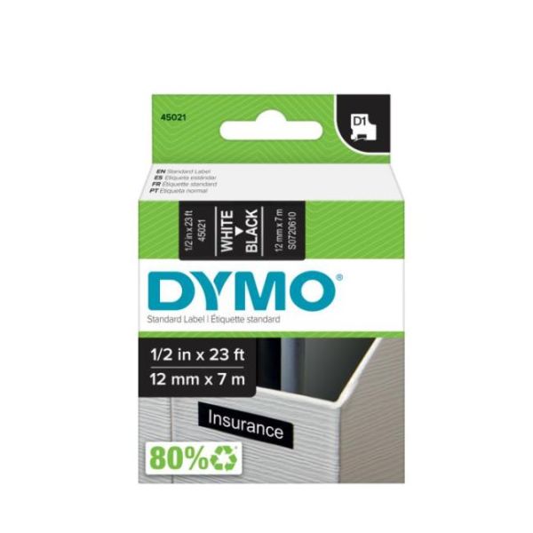 Páska do štítkovača, 12 mm x 7 m, DYMO "D1", čierna-biela